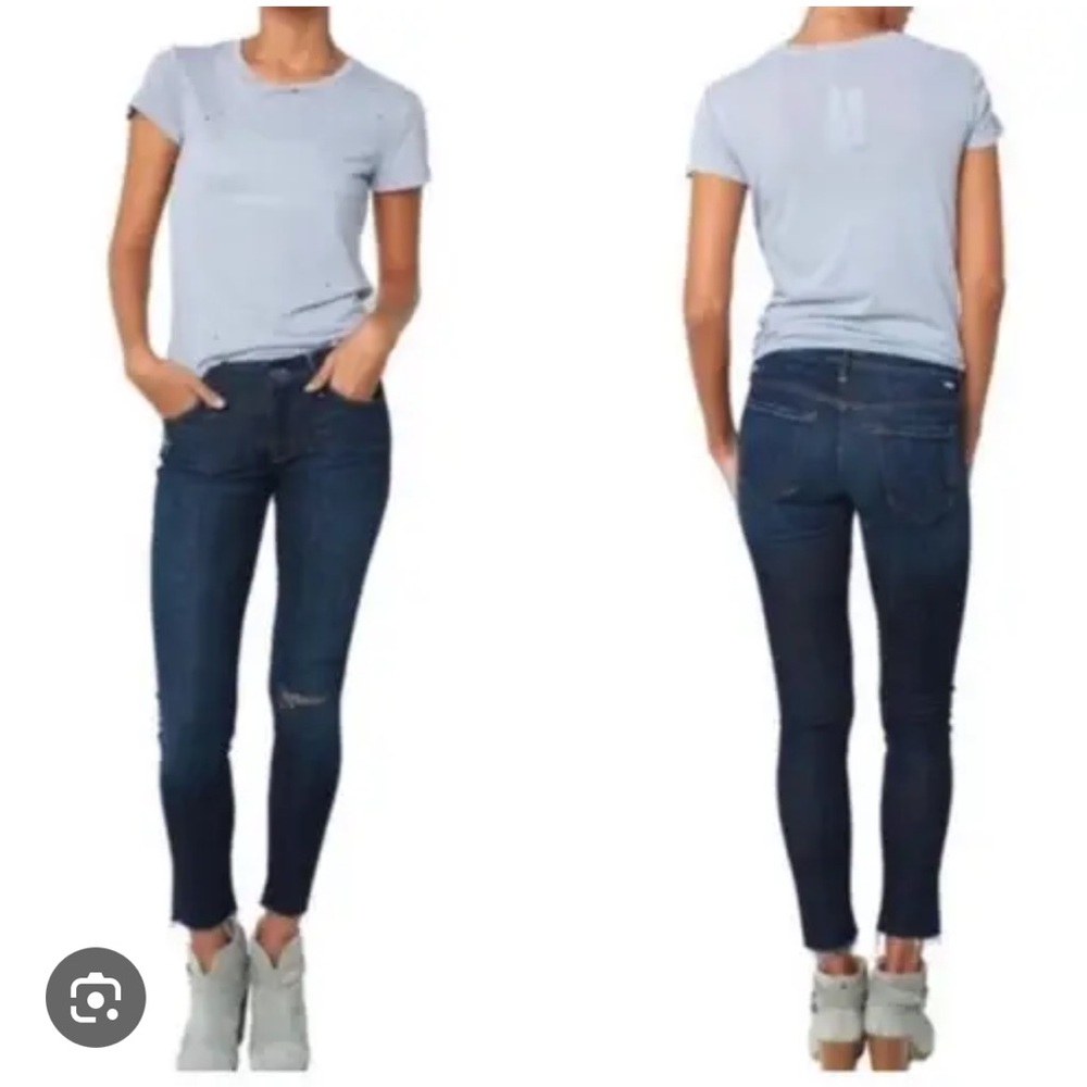 MOTHER The Looker Ankle Fray in Partner in Crime Dark Blue Jeans